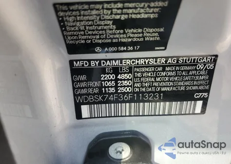 2006 Mercedes-Benz Sl 55 Amg z USA, uszkodzony, nr VIN WDBSK74F36F113231